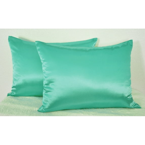 Aiking Home 350TC Bridal satin Pillow Cases, Zipper Closure (Pack of 2), Size 20''x30'', Queen-Teal