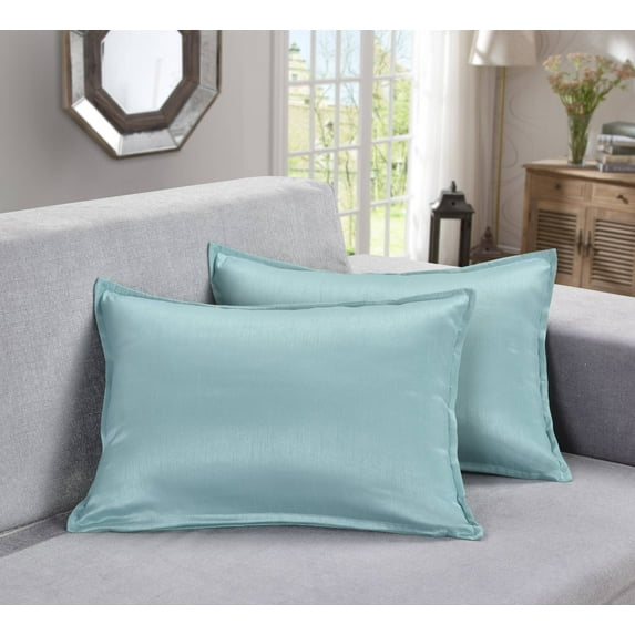 Aiking Home Collection 2 Pieces of 12" x 18" Solid Faux Silk Throw Pillow Covers, Aqua