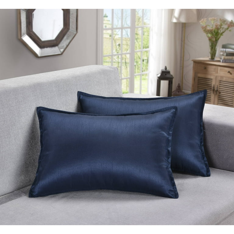 Aiking Home Collection 2 Pieces of 12 x 18 Solid Faux Silk Throw Pillow Covers Navy Walmart