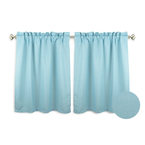 Aiking Home Kitchen Window Treatments - 2-Panels Polyester Solid Kitchen Tier Curtains with 2.5" Rod Pocket (28"x30" Each Panel, Aqua)
