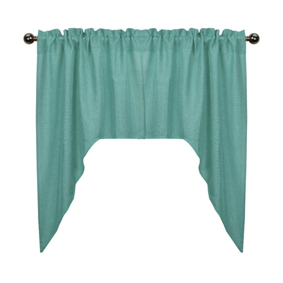 Aiking Home Rod Pocket Faux Linen Textured Semi-Sheer Swag Kitchen Curtains / Valances for Small Window (Set of 2, 28"x38" Each Panel, Aqua Green)