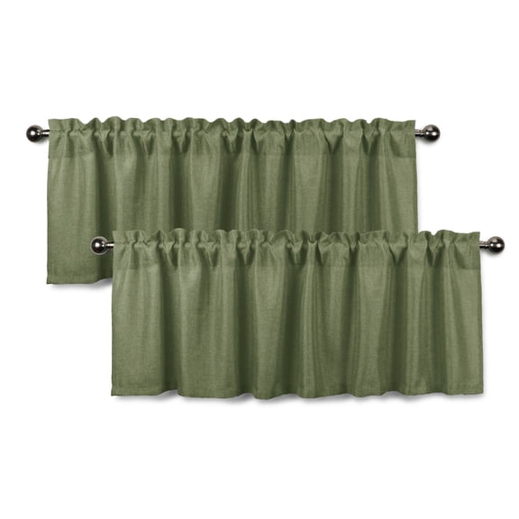Aiking Home Rod Pocket Faux Linen Textured Semi-Sheer Window Curtain Valances (Set of 2, 56"x16" Each Panel, Basil)