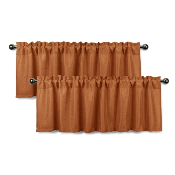 Aiking Home Rod Pocket Faux Linen Textured Semi-Sheer Window Curtain Valances (Set of 2, 56"x16" Each Panel, Mandarin)