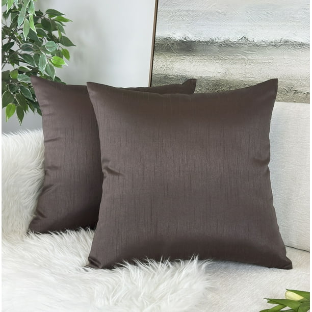 Aiking Home Solid Faux Silk Euro Shams Set of Two 26 x 26 inch Brown