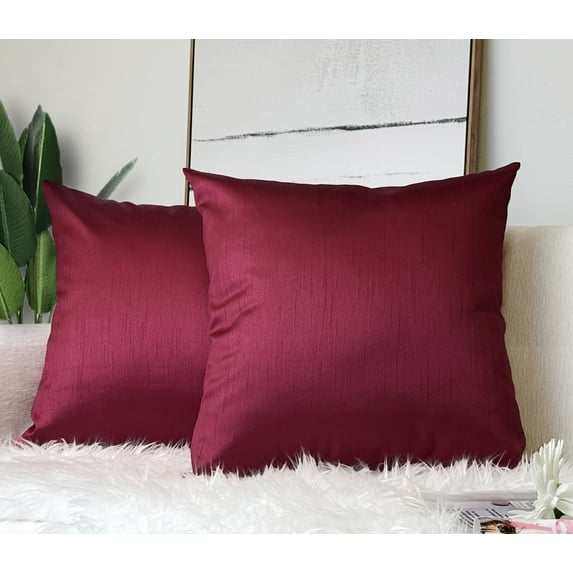Aiking Home Solid Faux Silk Euro Shams Set of Two 26 x 26 inch, Burgundy
