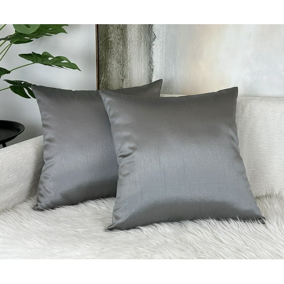 Aiking Home Solid Faux Silk Euro Shams Set of Two 26 x 26 inch, Charcoal