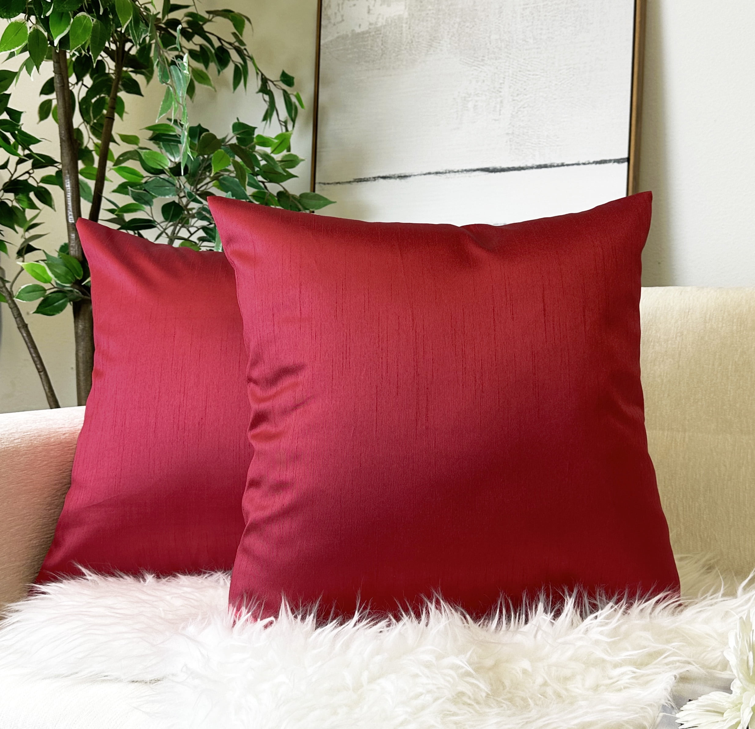 Aiking Home Solid Faux Silk Euro Shams Set of Two 26 x 26 inch, Red ...