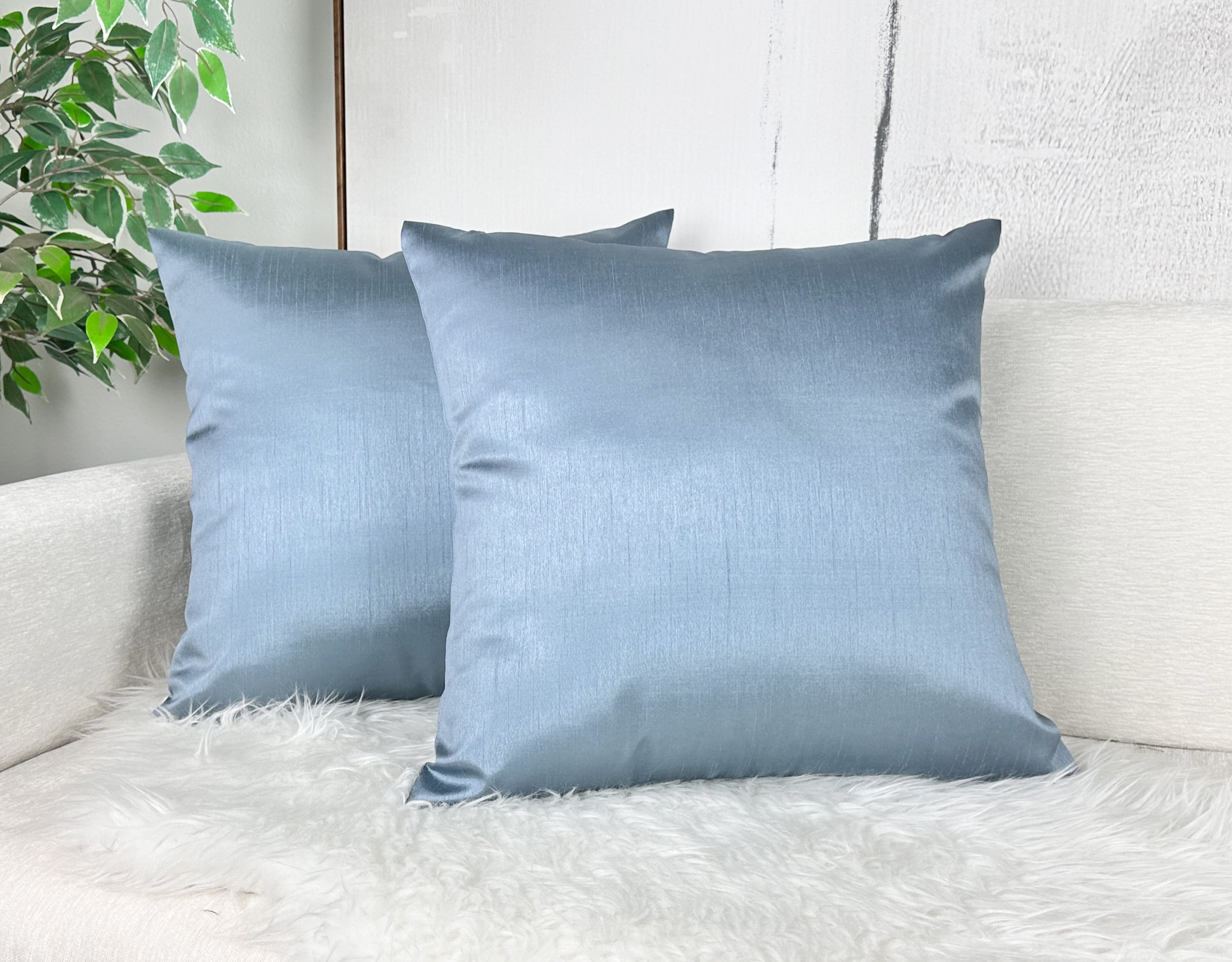 Aiking Home Solid Faux Silk Euro Shams Set of Two 26 x 26 inch Slate