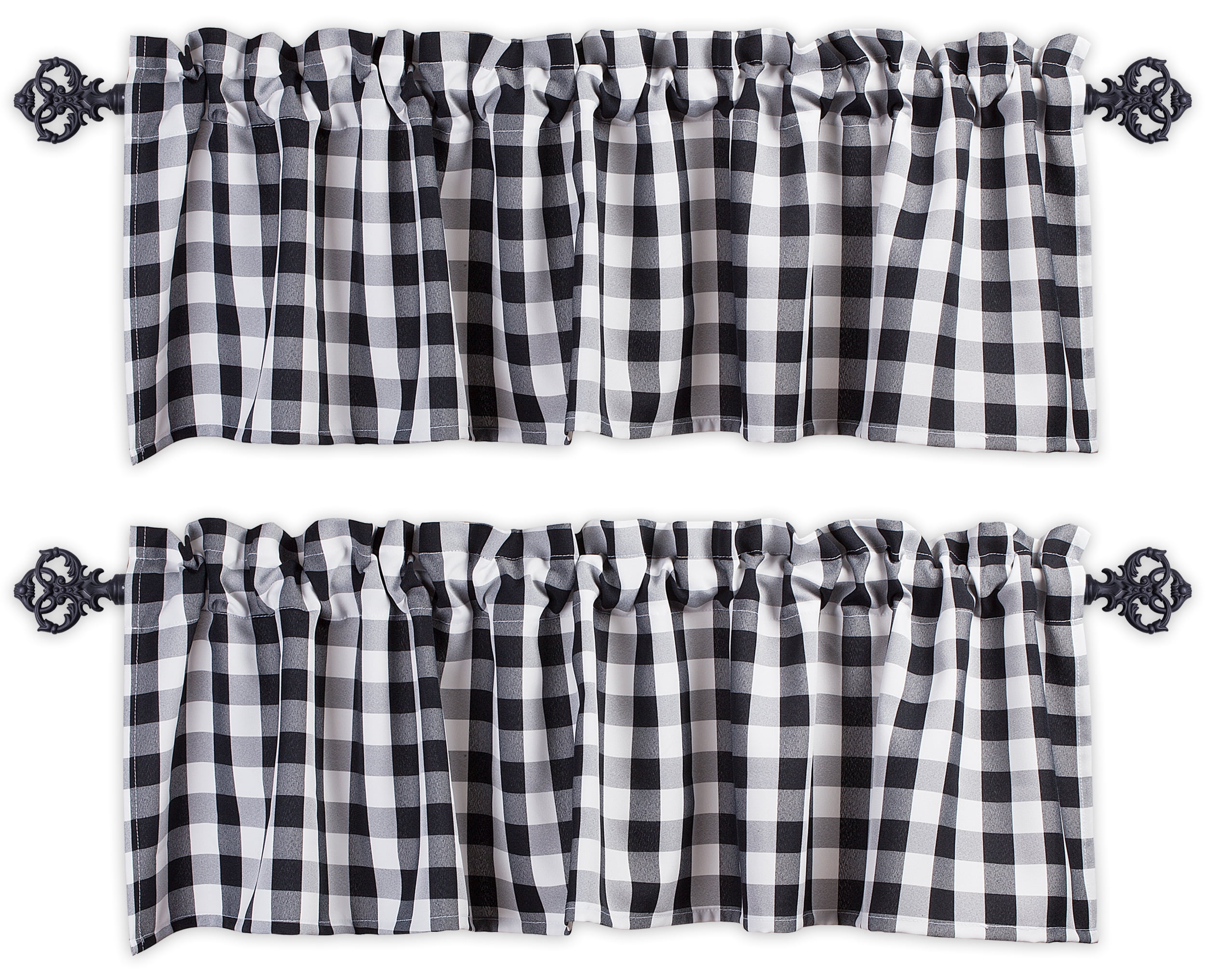 Black and White Checkered Rod Pocket Kitchen Valances, 56” x 14” (2 Panels)