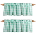 thumbnail image 1 of Aiking Home Window Valances - 2-Panels Picnic Checkered Pattern Kitchen Valances with 2.5-inch Rod Pocket for Small Windows, Polyester (56x14 inch, Ice Mint/White), 1 of 3