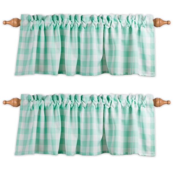 Aiking Home Window Valances - 2-Panels Picnic Checkered Pattern Kitchen Valances with 2.5-inch Rod Pocket for Small Windows, Polyester (56x14 inch, Ice Mint/White)