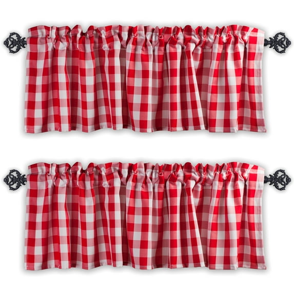 Aiking Home Window Valances - 2-Panels Picnic Checkered Pattern Kitchen Valances with 2.5-inch Rod Pocket for Small Windows, Polyester (56x14 inch, Red/White)
