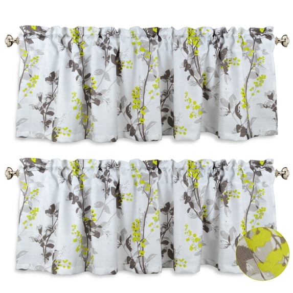Aiking Home Window Valances - 2-Panels Polyester Printed Kitchen Valances with 2.5" Rod Pocket for Small Windows (56"x16" Each Panel, Floral Ivory)