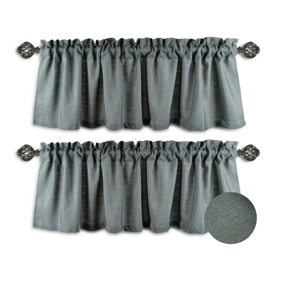 Aiking Home Window Valances - 2-Panels Polyester Solid Kitchen Valances with 2.5" Rod Pocket for Small Windows (56"x16" Each Panel, Dark Grey)