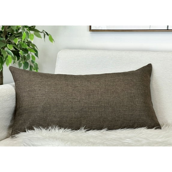 Aiking Home Woven Fine Faux Linen Throw Pillow Cover, size 12"x24", Brown