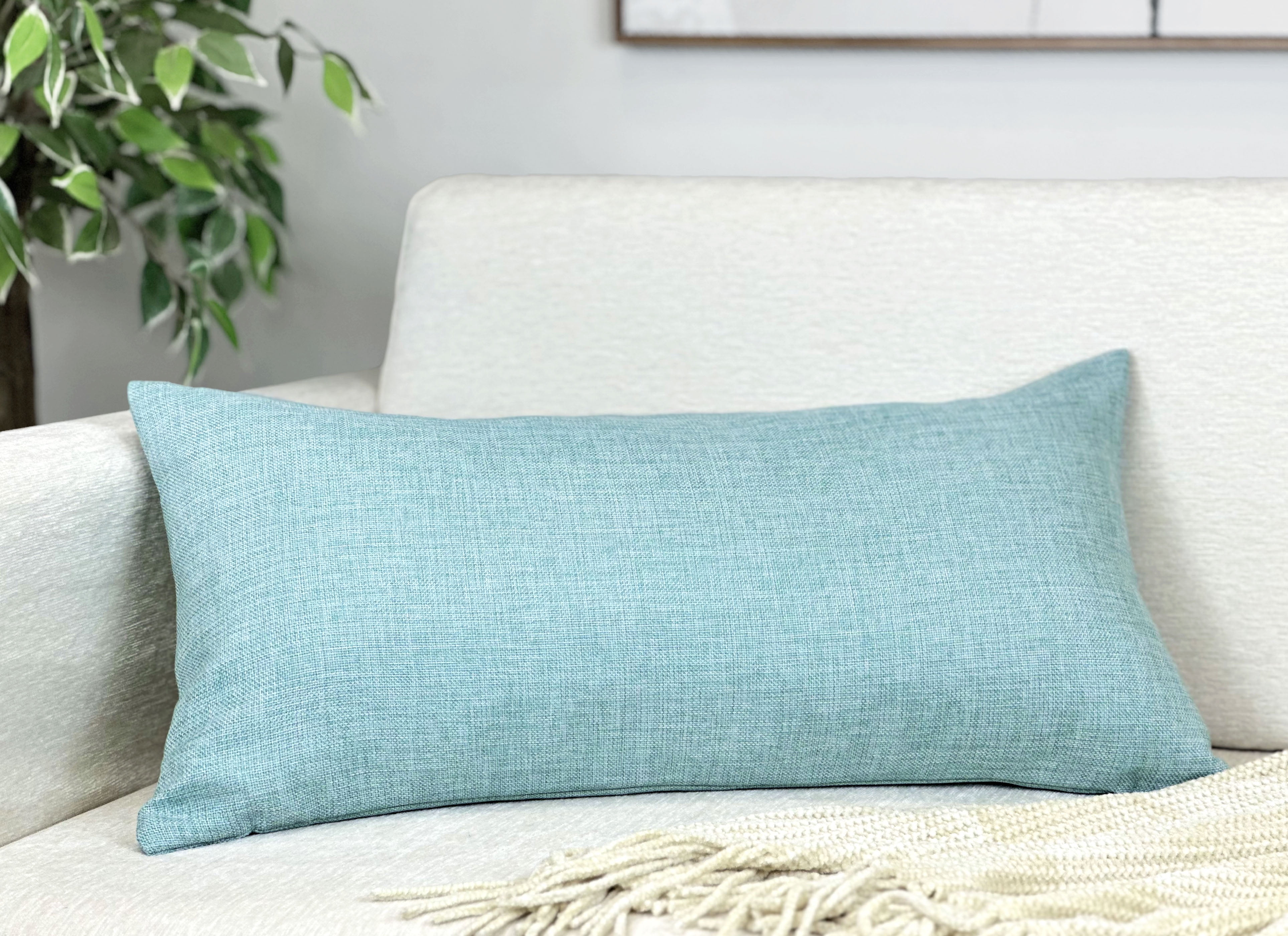 Aiking Home Woven Fine Faux Linen Throw Pillow Cover, size 14"x26", Aqua - Walmart.com