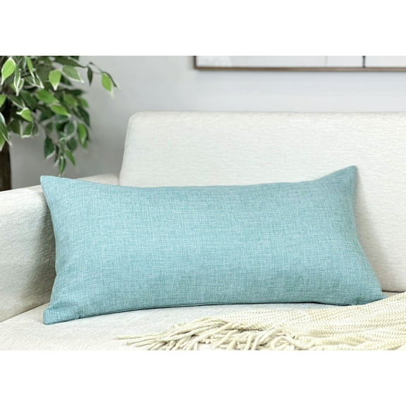 Aiking Home Woven Fine Faux Linen Throw Pillow Cover, size 14"x26", Aqua
