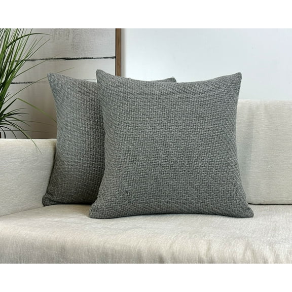 Aiking Pack of 2 Soft Decorative Knitted Double-Cable Sweater Cozy Euro Pillow Shams, 24x24 inch, Gray