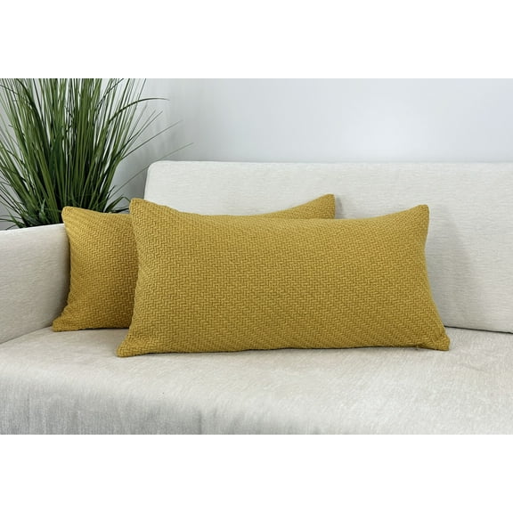 Aiking Pack of 2 Soft Decorative Knitted Double-Cable Sweater Cozy Throw Pillow Covers, 14x26 inch, Gold