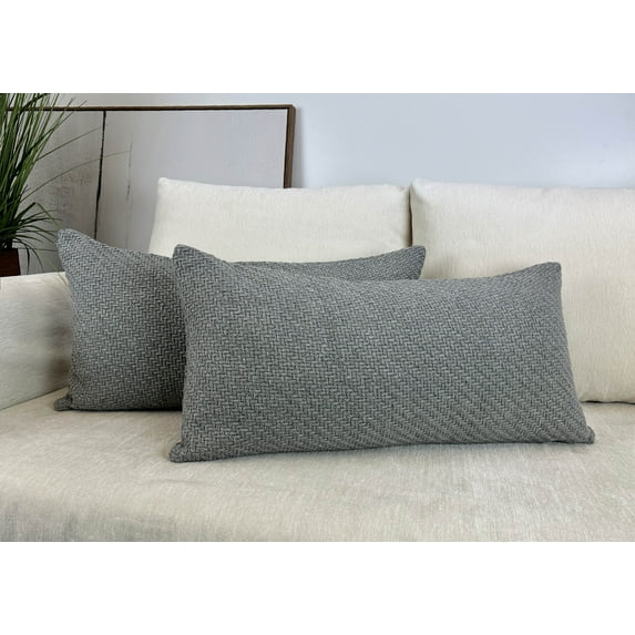 Aiking Pack of 2 Soft Decorative Knitted Double-Cable Sweater Cozy Throw Pillow Covers, 14x26 inch, Gray
