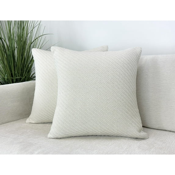 Aiking Pack of 2 Soft Decorative Knitted Double-Cable Sweater Cozy Throw Pillow Covers, 18x18 inch, Ivory