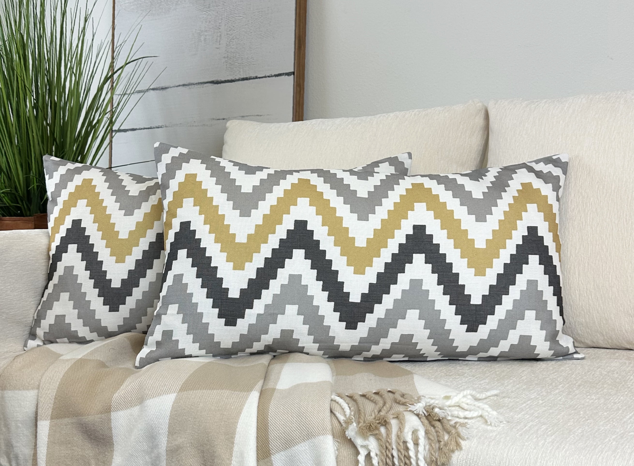Chevron Patterned Polyester Euro Pillow Covers, Set of 2