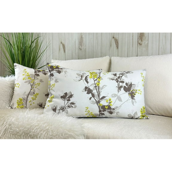 Aiking Set of 2 Printed 12 x 24 inch Decorative Throw Pillow Covers, Floral Ivory