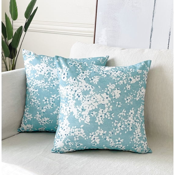 Aiking Set of 2 Printed 18 x 18 inch Decorative Throw Pillow Covers, Blooms Aqua
