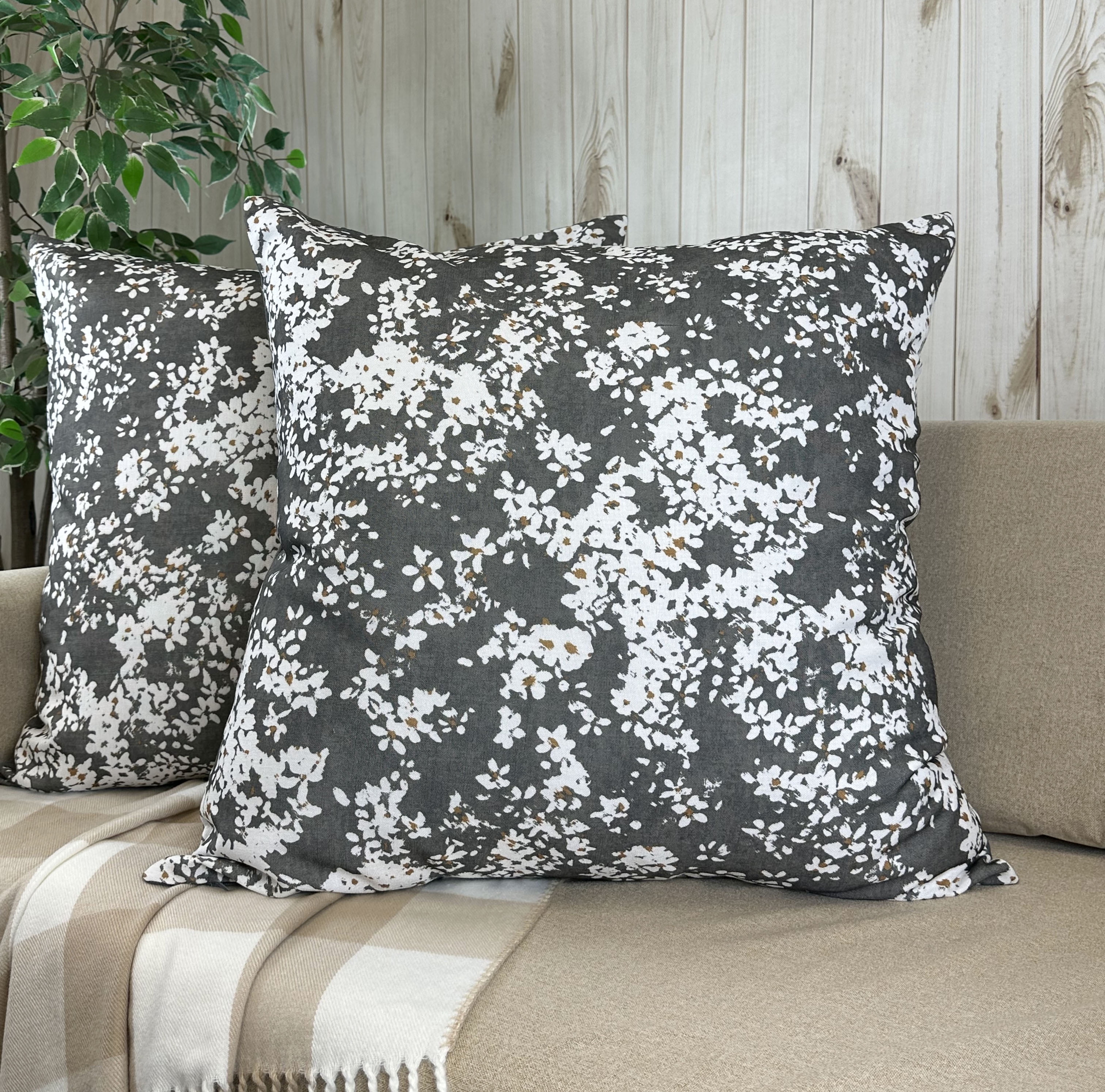 Steel Grey Floral Polyester Euro Sham Set, 26" x 26"