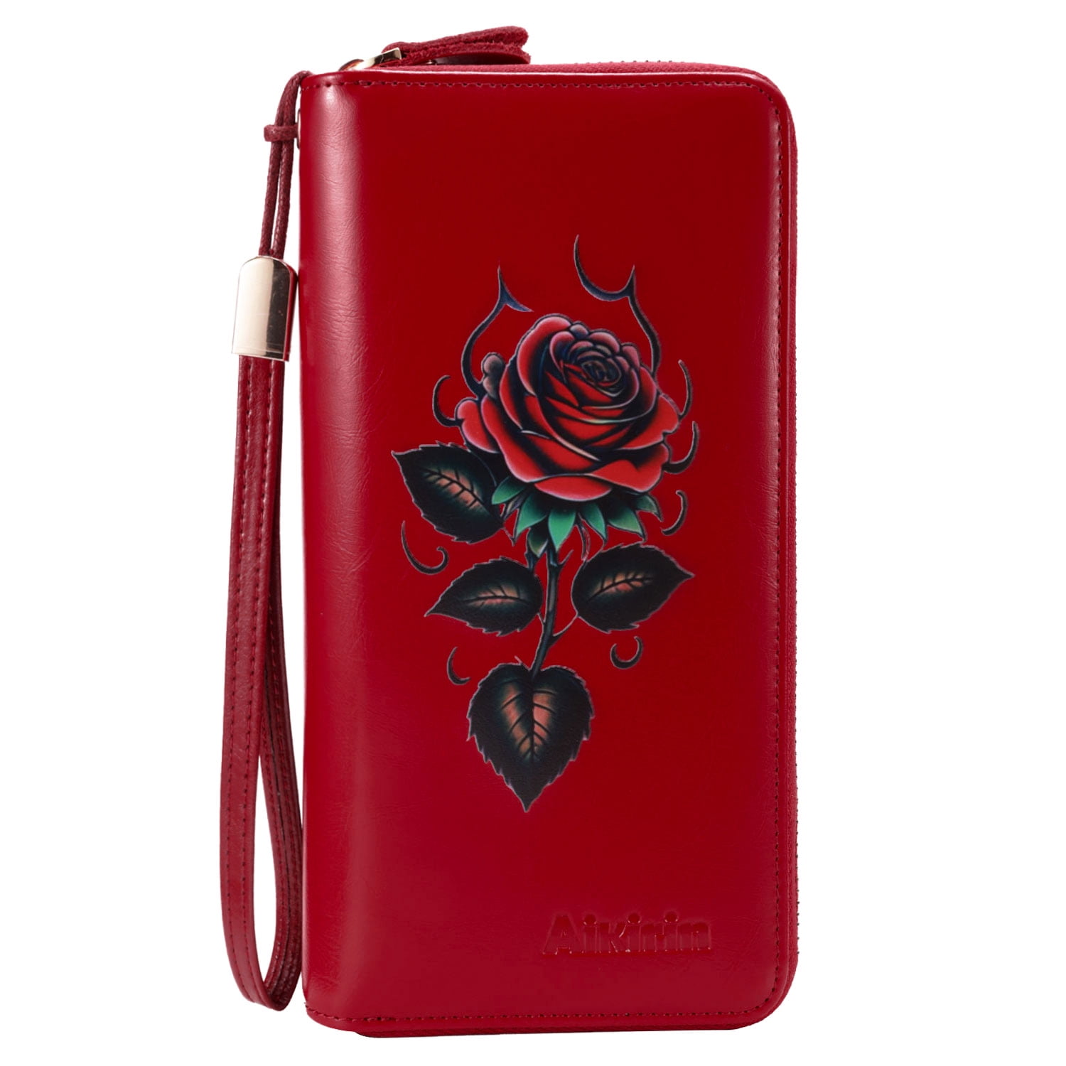 Aikirin Women Painting Wallet Genuine Leather RFID Large Capacity Zipper Lady Clutch Cards Holder Phone Bags