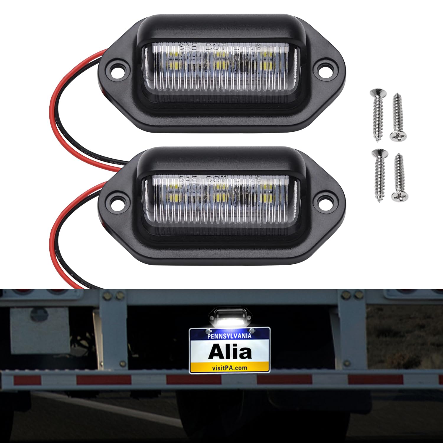 Aila 2PCS LED License MMF7 Plate Lights, 6SMD Waterproof Tag Lights