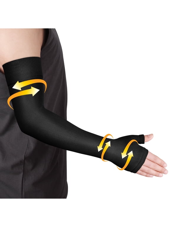 20-30 mmhg Compression Arm Sleeve with Gauntlet for Men and Women, Single, Black