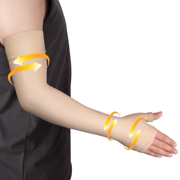 Ailaka 20-30 mmhg Compression Arm Sleeve with Gauntlet for Men and Women, Single, Beige