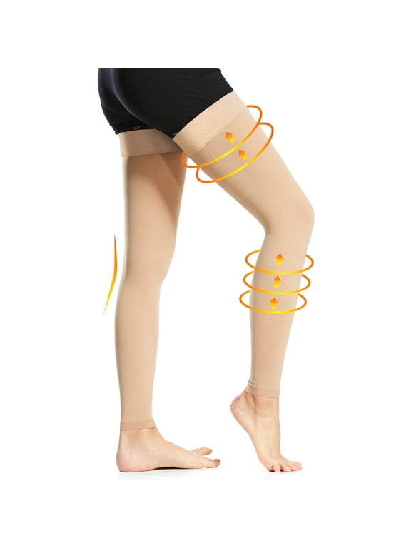 20-30mmHg Thigh High Footless Compression Socks (1 Pair), Silicone Band Graduated Pressure for Varicose Veins, Edema & Post-Surgery, Men Women