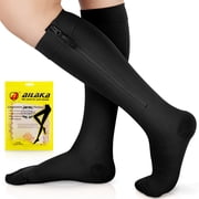 Ailaka 20-30mmHg Zipper Compression Socks for Men Women – Close Toe Knee High Medical Zip Up Socks for Varicose Veins, Edema, Post-Surgery, Pregnancy, Nurse (1 