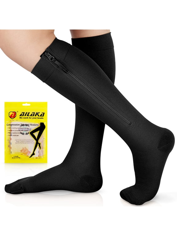 20-30mmHg Zipper Compression Socks for Men Women – Close Toe Knee High Medical Zip Up Socks for Varicose Veins, Edema, Post-Surgery, Pregnancy, Nurse (1 Pair)