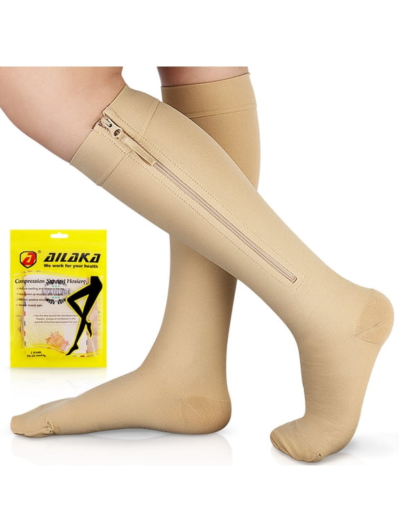 20-30mmHg Zipper Compression Socks for Men Women – Close Toe Knee High Medical Zip Up Socks for Varicose Veins, Edema, Post-Surgery, Pregnancy, Nurse (1 Pair)