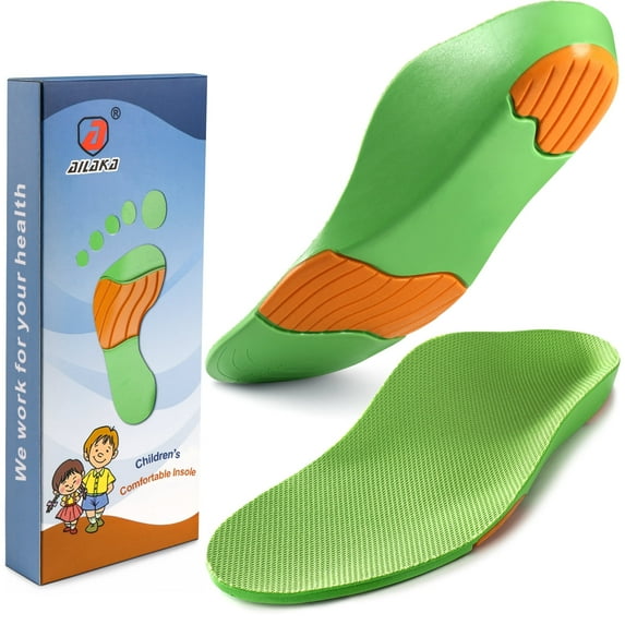 Ailaka Kids Orthotic Arch Support Shoe Insoles, Green, 5-8 M Toddler, 1 Pair