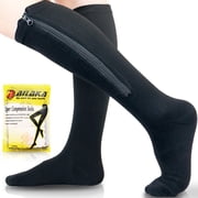 Ailaka 15-20 mmHg Zipper Compression Socks Women Men,Black,1 Pair