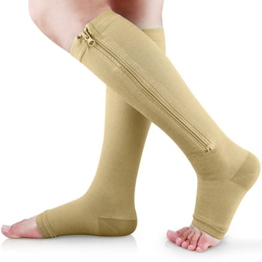 Ailaka Open-Toe Zipper Compression Socks - Breathable Knee-High Support Socks for Men & Women, Easy On/Off Design