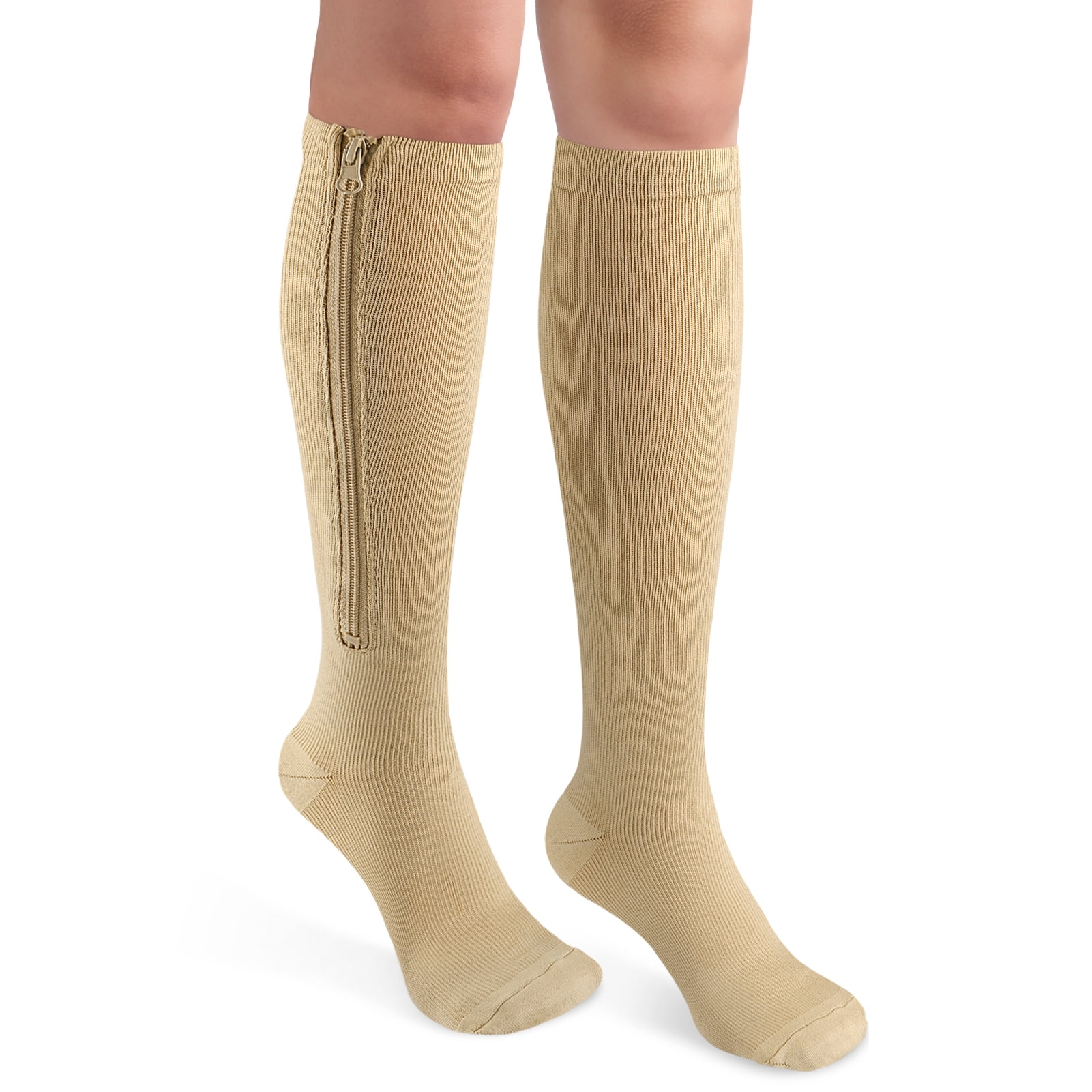 Ailaka Zipper Compression Socks (15-20 mmHg) for Women & Men - Closed Toe Knee High Support Socks with Easy On/Off Zipper, 1 Pair