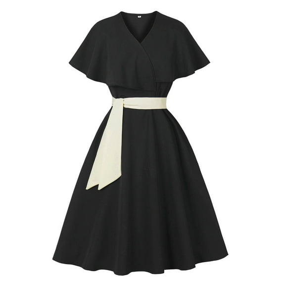 Ailaofu 1950s Dresses for Women Retro Dress 3/4 Sleeve V Neckline Swing Midi Dress A Line Cocktail Swing Dress with Belt