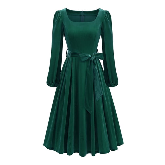 Ailaofu 1950s Dresses for Women Retro Dress 3/4 Sleeve V Neckline Swing Midi Dress A Line Cocktail Swing Dress with Belt
