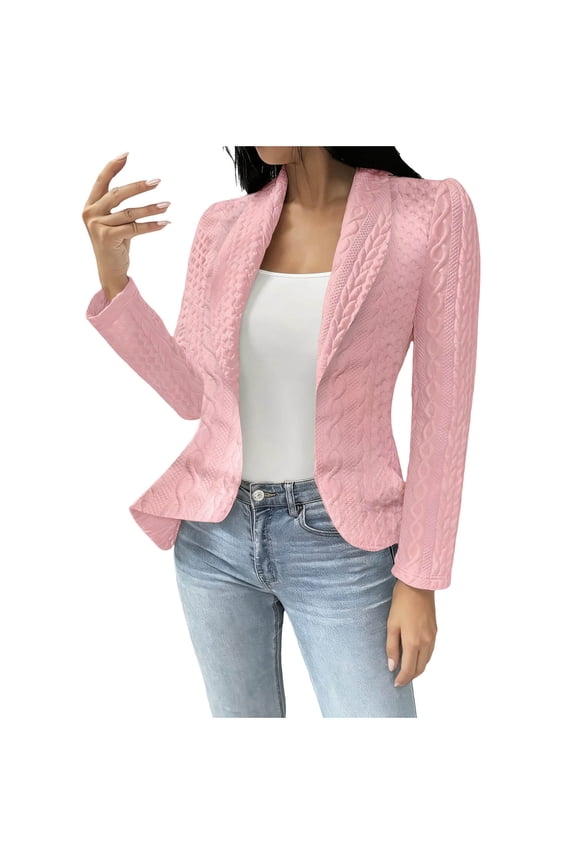 2025 Fall Women's Tweed Blazer Jacket - Collarless Open Front Fully Lined Elegant Fitted Fashion Casual Work Coat