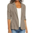 thumbnail image 1 of Ailaofu 2025 Summer Linen Blazer Women Lightweight 3/4 Stretchy Ruched Sleeve Fully-Lined Casual Work Jacket with Pockets, 1 of 6