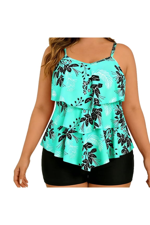 2026 Women Two Piece Tankini Swimsuit Tummy Control Plus Size Long Torso Top and High Waisted Boy Shorts Bathing Suits