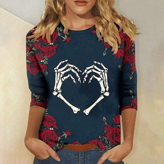 Ailaofu 3/4 Length Sleeve Women Tops Crew Neck Blouses Dressy Casual Summer T Shirts Loose Fit Business Work Clothes