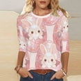 thumbnail image 1 of Ailaofu 3/4 Length Sleeve Womens Tops Casual Loose Fit Crewneck T Shirts Cute Easter Retro Print Three Quarter Length Tunic Tops, 1 of 7