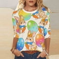thumbnail image 1 of Ailaofu 3/4 Length Sleeve Womens Tops Casual Loose Fit Crewneck T Shirts Cute Easter Retro Print Three Quarter Length Tunic Tops, 1 of 7