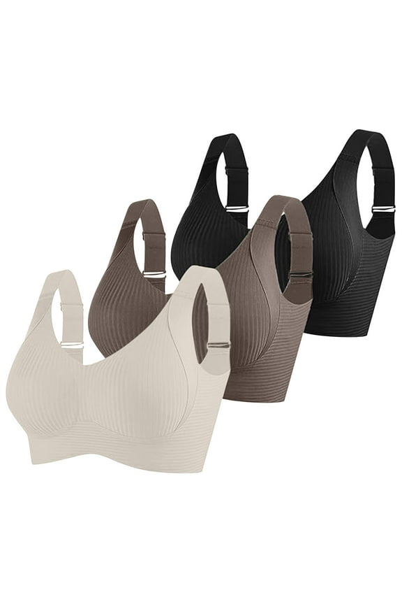 3 Pack Push Up Bras for Women Wide Strap Comfy Wireless Full Coverage Padded Bralettes U Back Non Wired Bra Plus Size